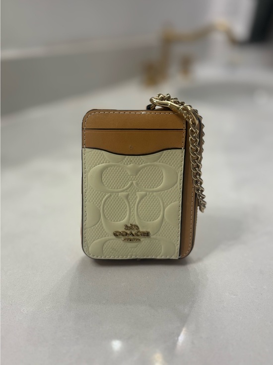Coach Handbags - Coach Cream and Tan Signature Leather Cardholder with Charm Chain (New)